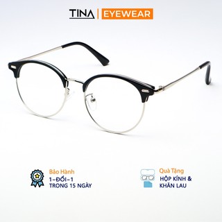  Gọng kính cận thời trang Nữ TINA cao cấp thiết kế gọng tròn nửa viền Clubmaster mắt kính 0 độ chống ánh sáng xanh K113 