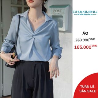 Áo Sơ Mi Nữ Dài Tay Công Sở Kiểu Dáng Trẻ Đẹp Thiết Kế CHANMINU A15, Sơ Mi Lụa Nữ Xoắn Ngực Thời Trang Công Sở hàn Quốc