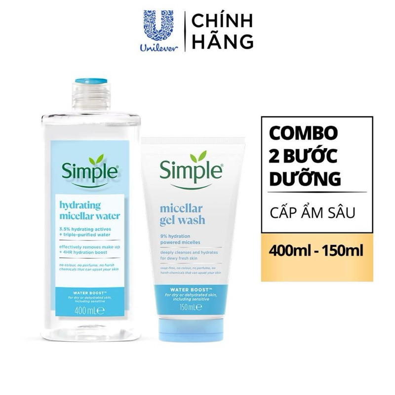 COMBO NƯỚC TẨY TRANG VÀ SỮA RỬA MẶT SIMPLE WATER BOOST