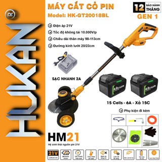 Máy cắt cỏ pin HUKAN HK-GT20018BL, BRUSHLESS MOTOR, Có kèm bánh xe