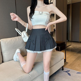 Chân váy xếp ly đính nơ ren 2 tầng,váy nữ cạp cao chữ A mini thiết kế hàn quốc lolita tennis trendy hè 2024 -TS15