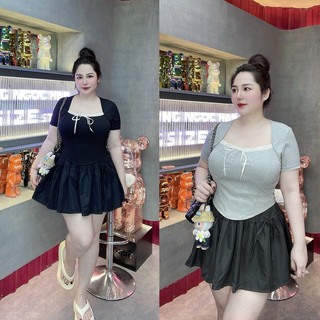 60-90kg set áo ôm ren ngực chân váy nơ bigsize vương ngọc hân