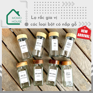 Lọ Rắc Gia Vị, Các Loại Bột Tiêu, Bột Ớt, Bột Nghệ, Bột Hành, Bột Tỏi, Lọ Đựng Gia Vị Nắp Gỗ Rắc Bột Tiện Dụng