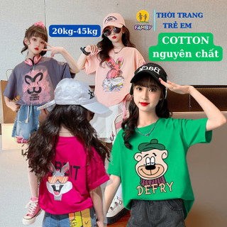 Áo phông cho bé gái cotton size đại 20-47kg FAMBY áo thun form rộng thời trang trẻ em 3-15 tuổi