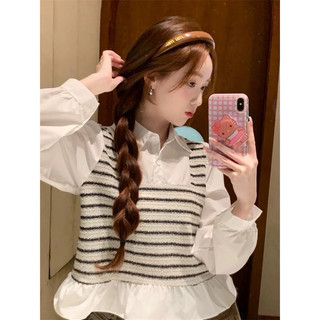 [2 mẫu] Sơ Mi Phối Tweed Tay Dài Có Cổ và cổ tròn - Jancaroshop