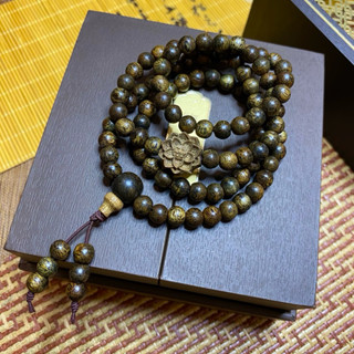 Trầm Tốc - Mộc Thiên Long- Vòng 108 Hạt 6mm Mix Charm Hoa Sen