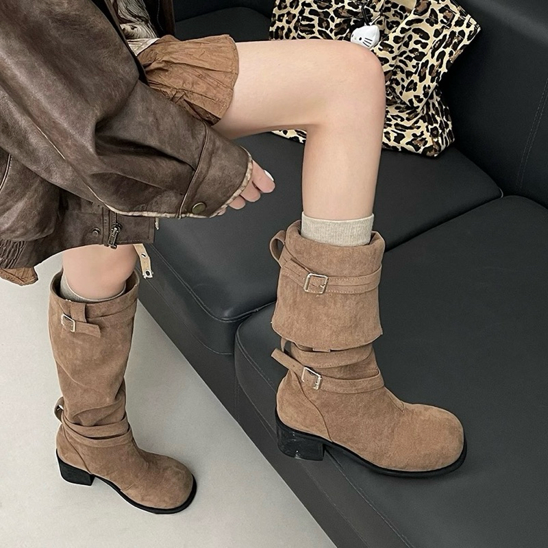 Giày boot nữ da lộn, giày boost nữ cao gót mũi tròn đeo 2 kiểu đi tiện lợi, dễ phối đồ Hottrend