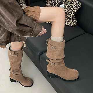 Giày boot nữ da lộn, giày boost nữ cao gót mũi tròn đeo 2 kiểu đi tiện lợi, dễ phối đồ Hottrend