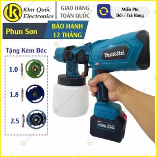 Phun sơn pin Makita xanh dùng pin phổ thông 4cm, phun sơn không dây makita 18v 9Ah mạnh như máy khí