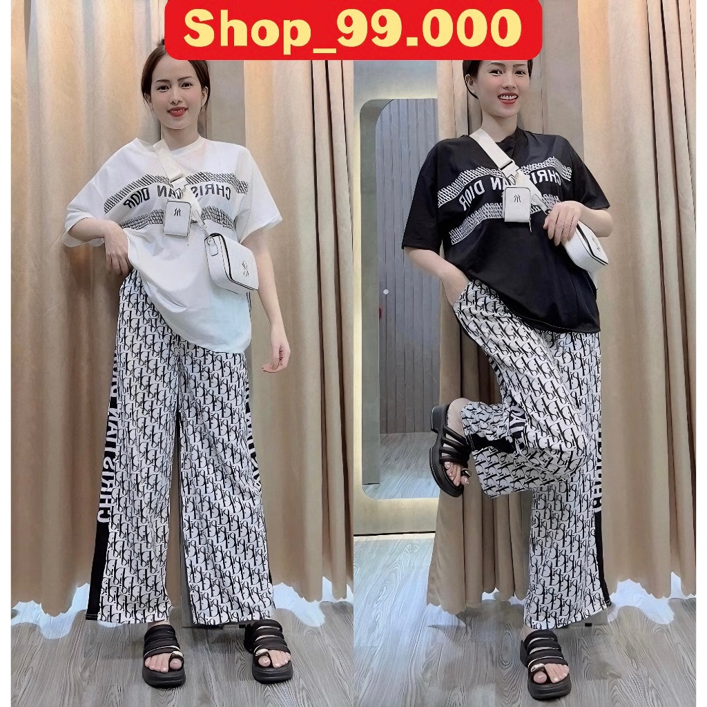 Set Quần Áo Nữ Thời Trang Christian Paris - Áo Phông + Quần Dài In Logo Sắc Nét