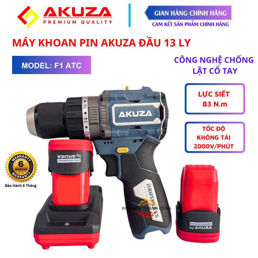 Máy khoan pin Akuza F1 ATC lực siết 80N.m, vòng tua lên đến 2000v/p mẫu mới nhất