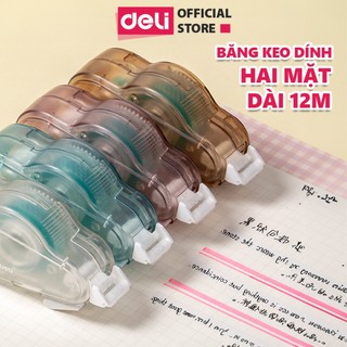 Băng dính 2 mặt trong suốt dạng bút kéo Deli Băng keo dính 2 mặt dài 12m nhiều màu