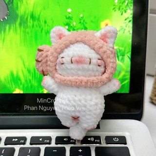 Móc khóa mèo đội mũ cá bằng len handmade