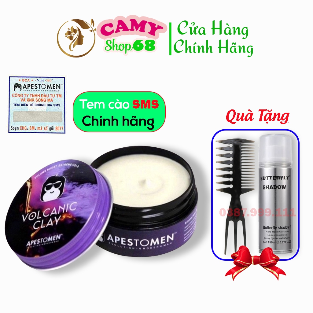 Volcanic Clay _Sáp (Wax) Vuốt Tóc Apestomen Volcanic Clay 80g chính hãng tem SMS / CAMY Shop68 Tặng 