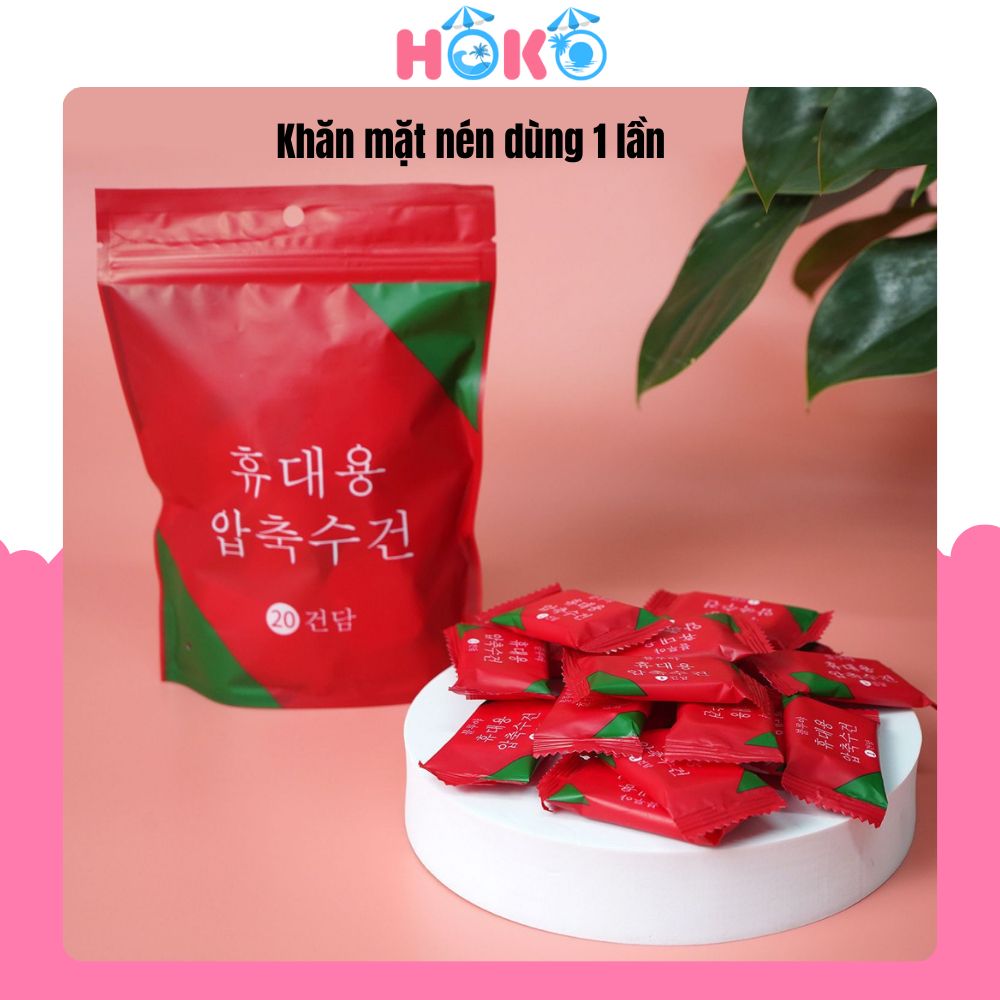 Khăn mặt nén hình viên kẹo dùng một lần HOKO tiện lợi khi đi du lịch, di chuyển mọi nơi (1c)