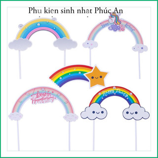 Sét 10 cái cầu vòng giấy trang trí bánh sinh nhật, phụ kiện trang trí bánh kem