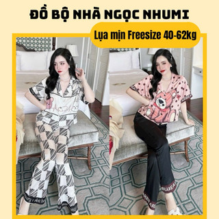 Bộ pijama mặc nhà tay ngắn croptop lụa mịn cao cấp