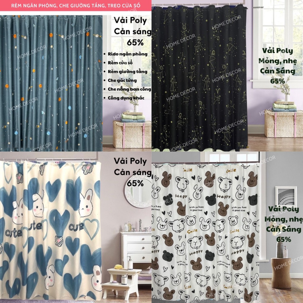  Rèm cửa rido ngăn phòng Attenco BEDDING che giường tầng kí túc xá  gác lửng phòng trọ gác xép chất liệu vải đũi mềm 
