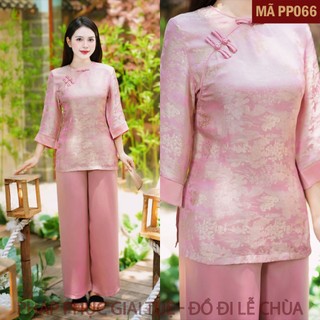 Mã PP066 Hồng_Pháp Phục Thanh Lịch Đi Lễ Chùa Cho Nữ, Mã Tằm Đình Chùa Phối, Chất Liệu Áo Tằm Đình Chùa, Quần Lụa Vân.