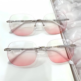 Mắt Kính Mát Nữ Chống Uv Tròng Kính Mắt Không Viền Phối Má Hồng Gọng Kính Kim Tuyến Thời Trang- 1011