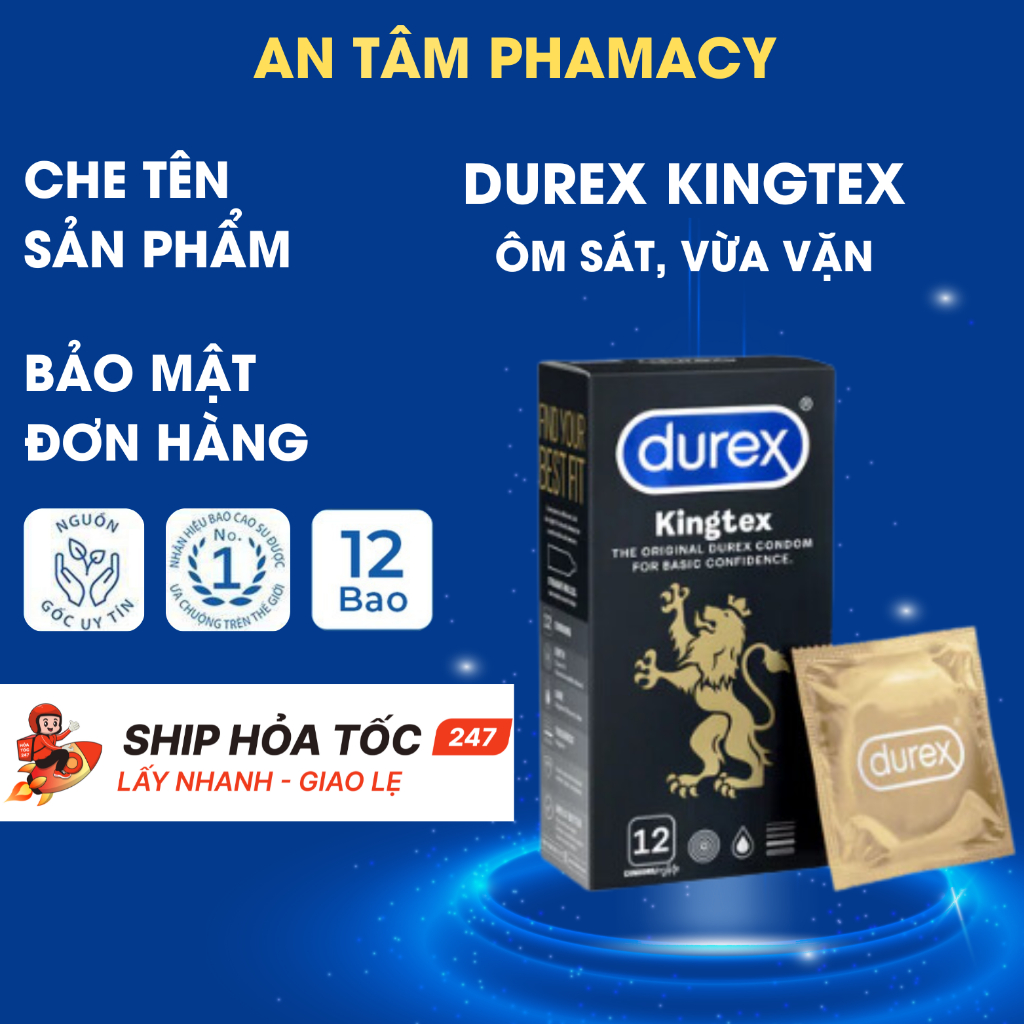 Bao Cao Su Durex Kingtex Ôm Sát Cho Cuộc Yêu Trở Nên Thú Vị 1 Hộp 12 Chiêc Hàng Chính Hãng, CÓ CHE TÊN