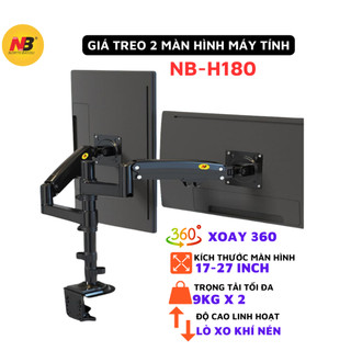 Arm 2 màn hình máy tính nb-h180 17-27 inch, giá treo 2 màn hình máy tính xoay 360 độ, tải 9kg -mnc