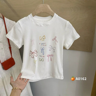 áo croptop tay ngắn in nhiều nơ lấp lánh