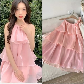 Đầm Yếm 3 Tầng Cột Nơ Vải Tơ Óng thời trang nữ