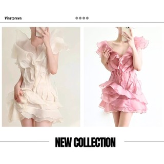  ĐẦM TƠ XỐP KẾT HOA 3D BÈO TẦNG SIÊU XINH VÁY NỮ PHỐI BÈO TRỄ VAI 