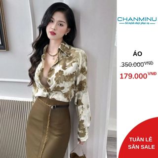  Áo Sơ Mi Công Sở Nữ Dài Tay Họa Tiết Loang Xanh Trẻ Trung Cá Tính Sơ mi Lụa Nữ đẹp form rộng kiểu hàn quốc CHANMINU A19 