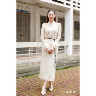 Áo Sơ Mi Tay Dài Cổ Lá WHITE ANT Tay Lông Nữ Chân Váy Bút Chì Dáng Dài Hàng Thiết Kế Cao Cấp