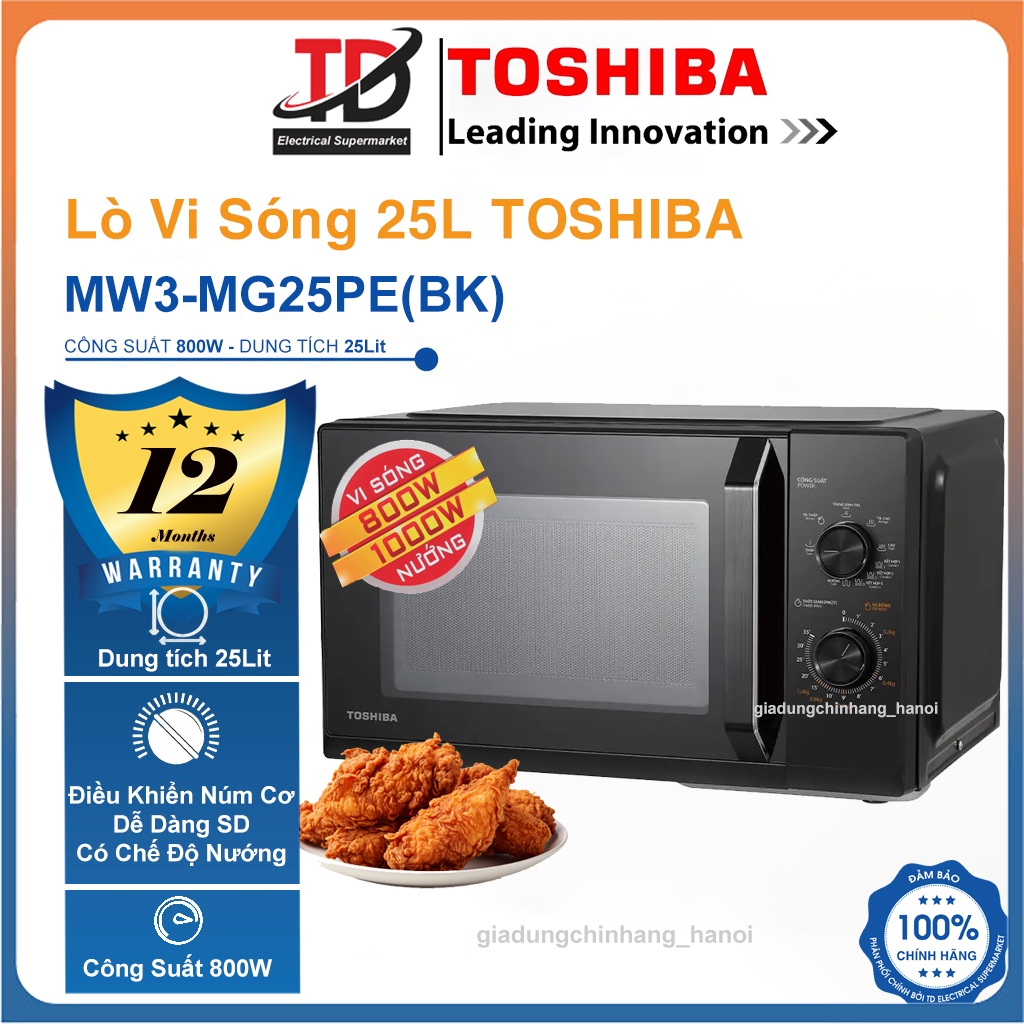 Lò Vi Sóng 25Lit TOSHIBA MW3-MG25PE(BK), 9 Chế Độ Nấu -Công Suất 800W, Hàng Chính Hãng