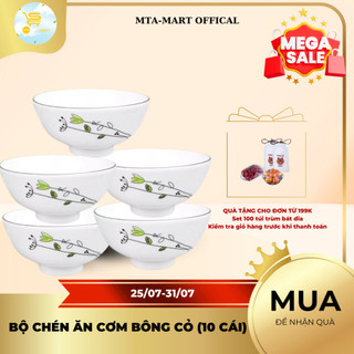 Bộ 10 chén cơm bông cỏ ck, bát chén ăn cơm men sứ trắng, mẫu mã đẹp mta-mart2