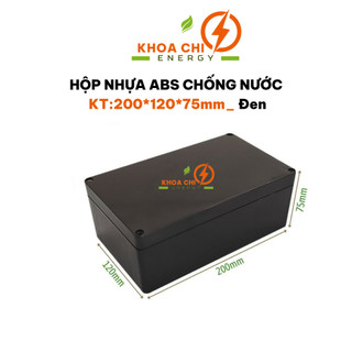 Hộp nhựa ABS chống nước H200*120*75mm _ Đen, Hộp đựng mạch điện, linh kiện điện tử