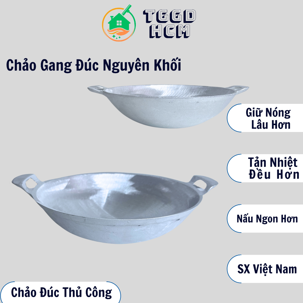 Chảo Gang Đúc Nguyên Khối-Chảo Gang Đúc Thủ Công Chiên Cá Chiên Bánh