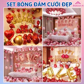 Set Bóng Trang Trí Phòng Cưới, Bóng Bay Trang Trí Phòng Cưới [TẶNG 100 CÁNH HOA HỒNG LỤA]