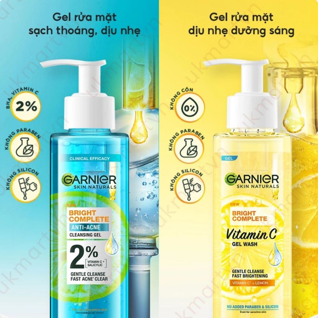 Gel rửa mặt Garnier Vitamin C sạch sâu dịu nhẹ dưỡng sáng da Bright Complete VitaminC Gel Wash 120ml