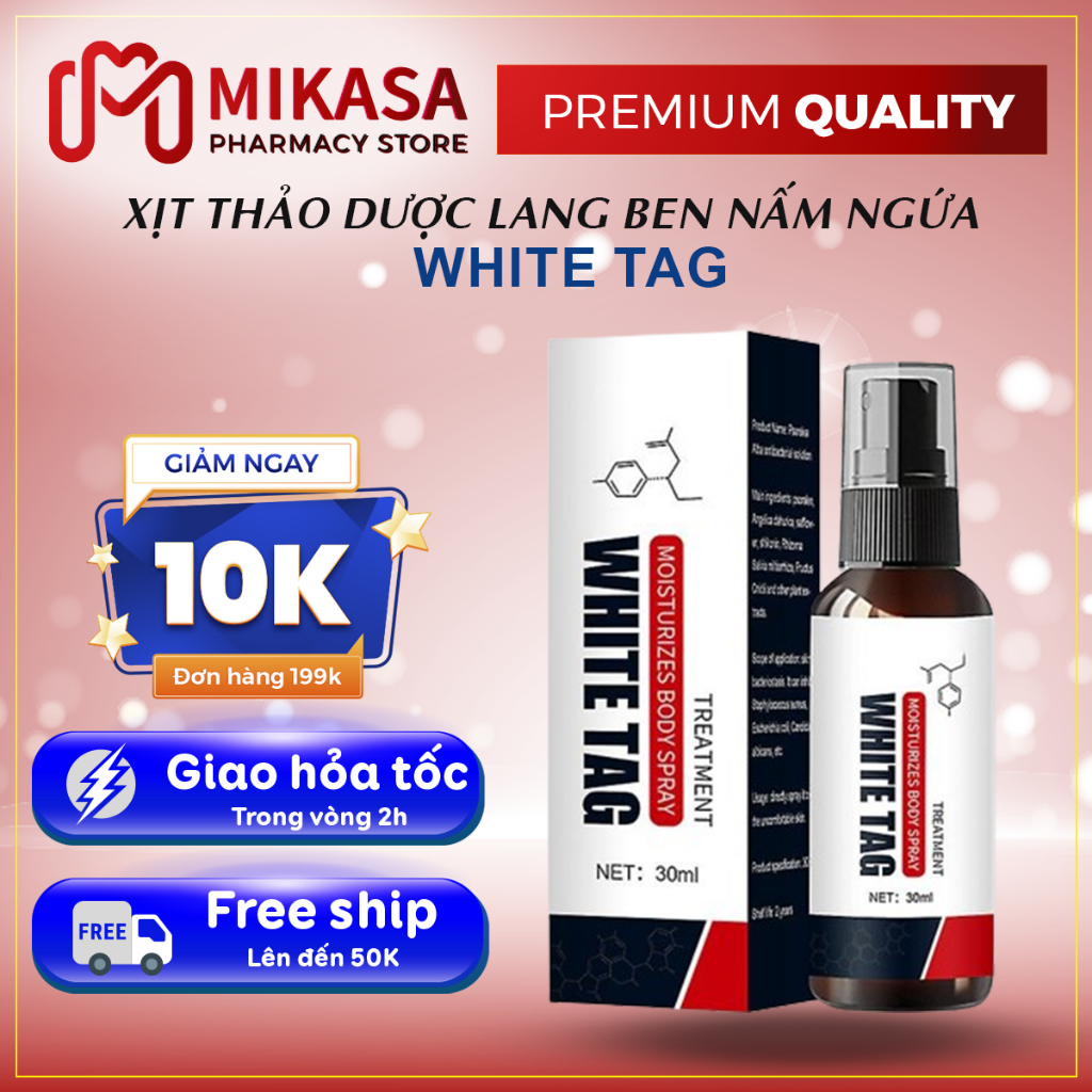 Tinh Chất White Tag Loại Bỏ Nấm Ngứa, Lang Ben, Da Cơ Địa, Bạch Biến, Đốm Trắng Da - Xịt Bạch Biến White Tag 30ml