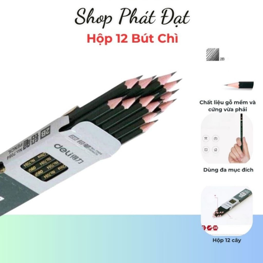 Bút Chì Gỗ 2B Học Sinh Deli Hộp 12 Bút Chì Deli 2B Hàng Đẹp(giao hàng toàn quốc)