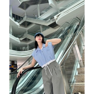 AfterBefore | Áo Somi Crop Rút Eo Phối Sọc 2 Màu