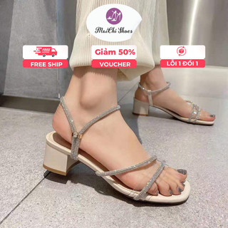 Sandal cao gót quai đính đá gót 5p cao cấp, Dép cao gót sang chảnh mẫu mới M72