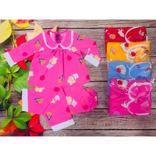 ( 4 Bộ 4 Màu 4 Họa Tiết Khác Nhau) Combo 4  Bộ Lụa Dài Cổ Tròn Bé (6-14kg)