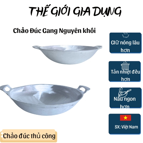 Chảo Gang Đúc Nguyên Khối-Chảo Gang Đúc Thủ Công Chiên Cá Chiên Bánh
