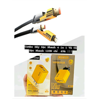 Combo bộ sạc nhanh 120w chỉ 69k - củ sạc nhanh 120w + dây sạc nhanh 4 in 1 hỗ trợ cho androi và ios