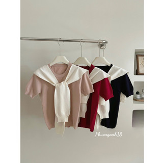 Áo len thủy thủ vắt vai chất len dệt kim phong cách Ulzzang Hàn Quốc