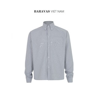 Áo sơ mi oxford sọc đính đá baravas - s/black