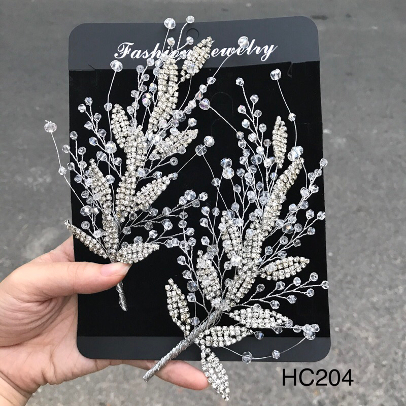 cài lá đá pha lê [HC204] cài tóc cô dâu