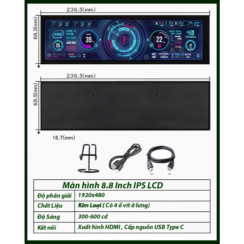 Màn Hình 8.8 inch IPS LCD Cảm ứng