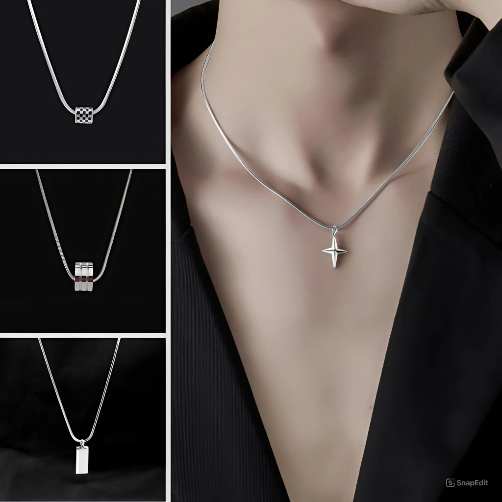 Dây chuyền titan KIN Vòng Cổ Trơn Mạ Bạc 925 mặt tùy chọn kiểu dáng basic sợi mảnh sang trọng dành cho nam và nữ