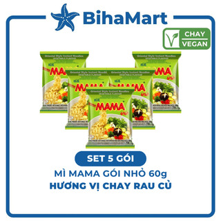 [SET 5 GÓI] - MAMA - Mì Mama gói nhỏ Chay rau củ (60g/gói) - Mì Mama chay, Mì Thái Lan vị Chay rau củ, Mì chay Thái Lan